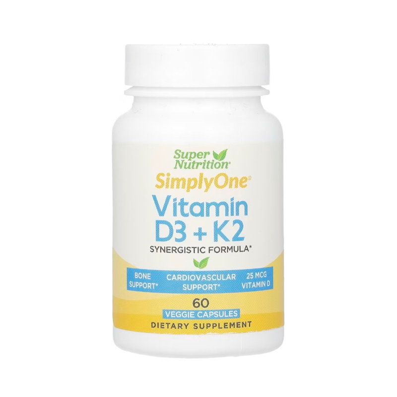 SimplyOne วิตามิน D3 + K2 จาก Super Nutrition 60 แคปซูล มีวิตามิน D3 และวิตามิน K2 บรรจุมาในแคปซูลผั