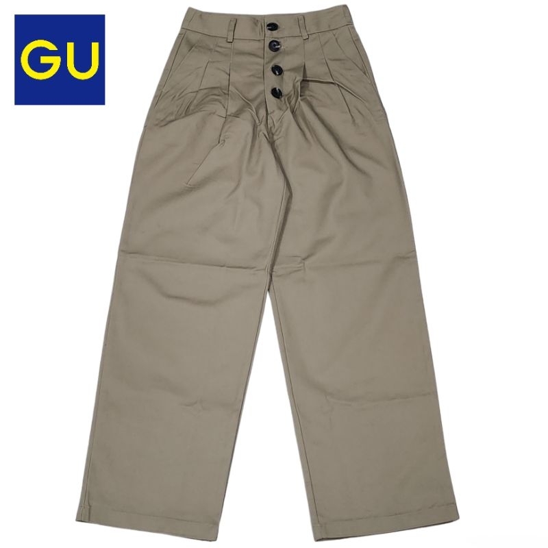 กางเกงผ้าชิโน กระดุมหน้า แบรนด์ Gu. (24-25")