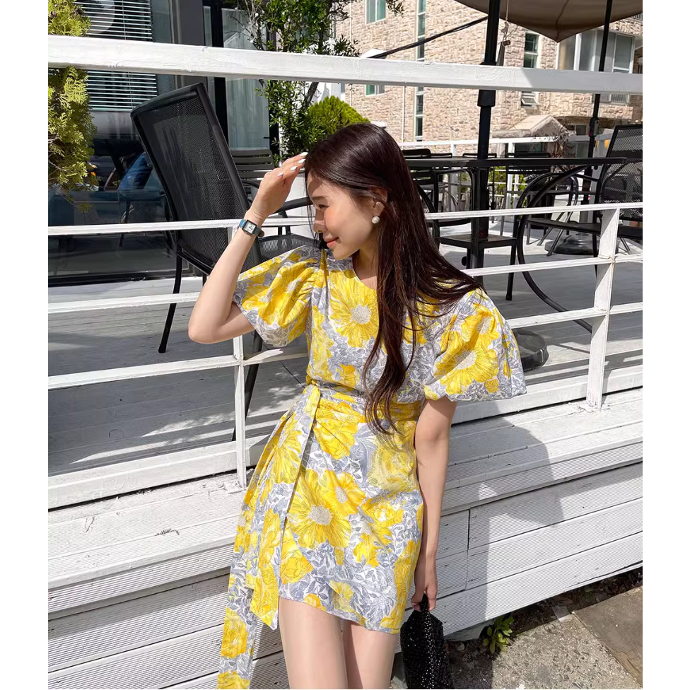 Rowan Dress เดรสสั้นลายดอกสีเหลือง TS1751