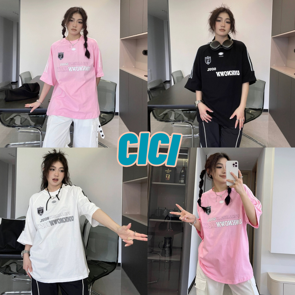 ส่งทันที Cici(NO. 8922) เสื้อยืดทรงโอเวอร์ไซส์ พิมพ์ลายอักษร สไตล์อเมริกัน