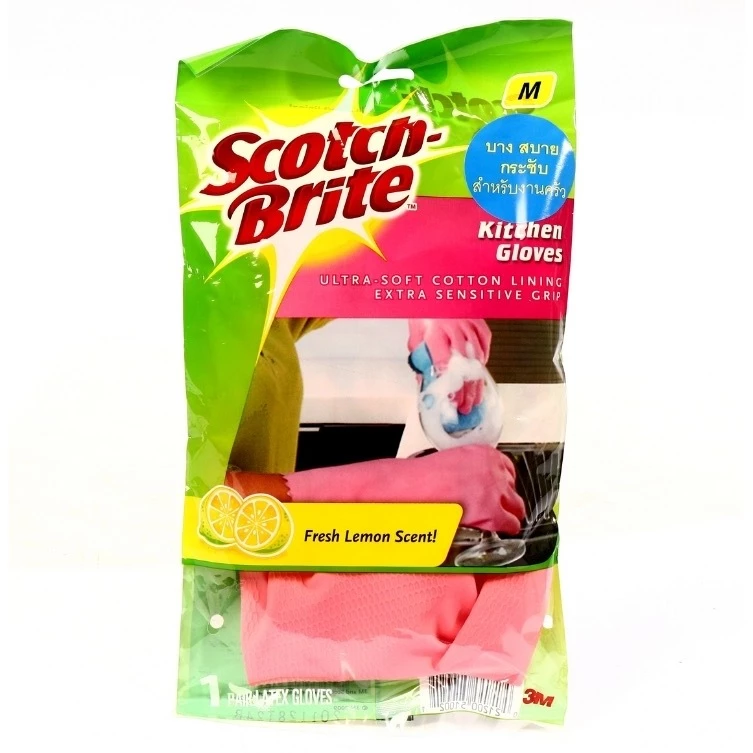 Scotch-Brite สก๊อตช์-ไบรต์ ถุงมือยางสำหรับงานครัว สีชมพู Size :M Rubber gloves for kitchen work pink
