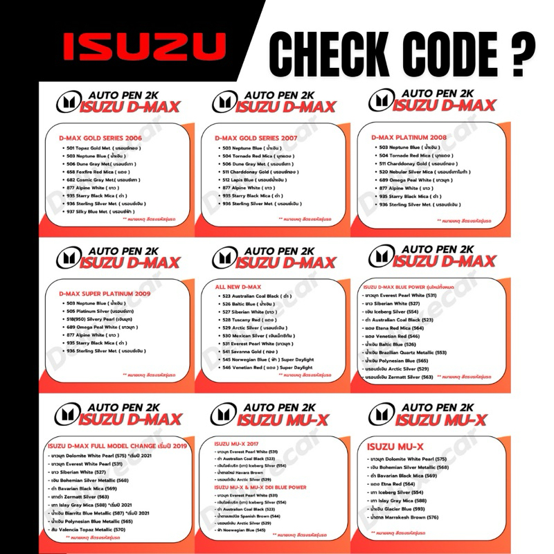 ISUZU ปากกาแต้มสีรถยนต์ 2K LUXSCAR  มีทุกเฉดสี | แถมฟรีครีมลบรอย - รูปที่ 2