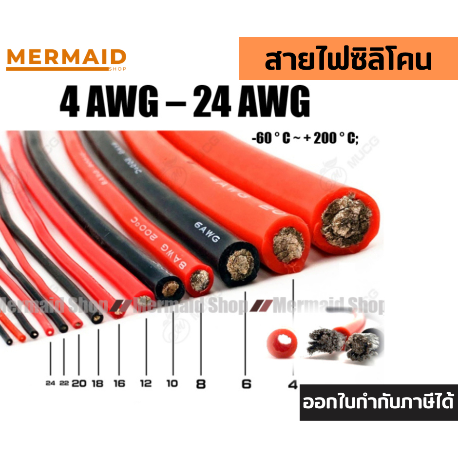 [ตัดความยาวตลอด] 4AWG - 24AWG สายไฟซิลิโคน อ่อน ทนความร้อนสูง ทองแดงแท้เคลือบดีบุก