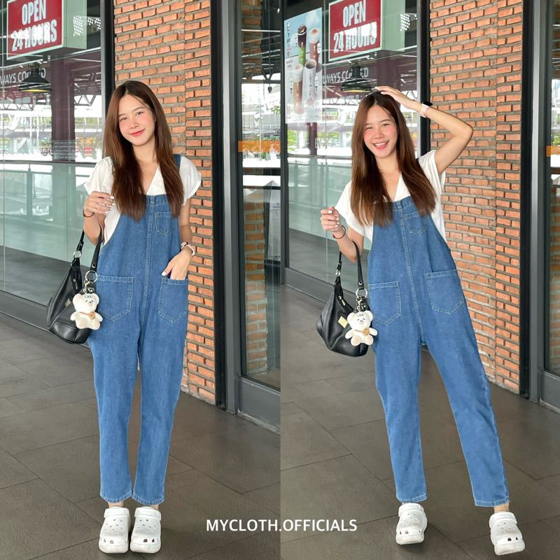 mycloth.officials (907) – เอี๊ยมยีนส์ขายาวสีเข้ม ทรงหมี น่ารักมาก มีไซส์ใหญ่ S – 6XL