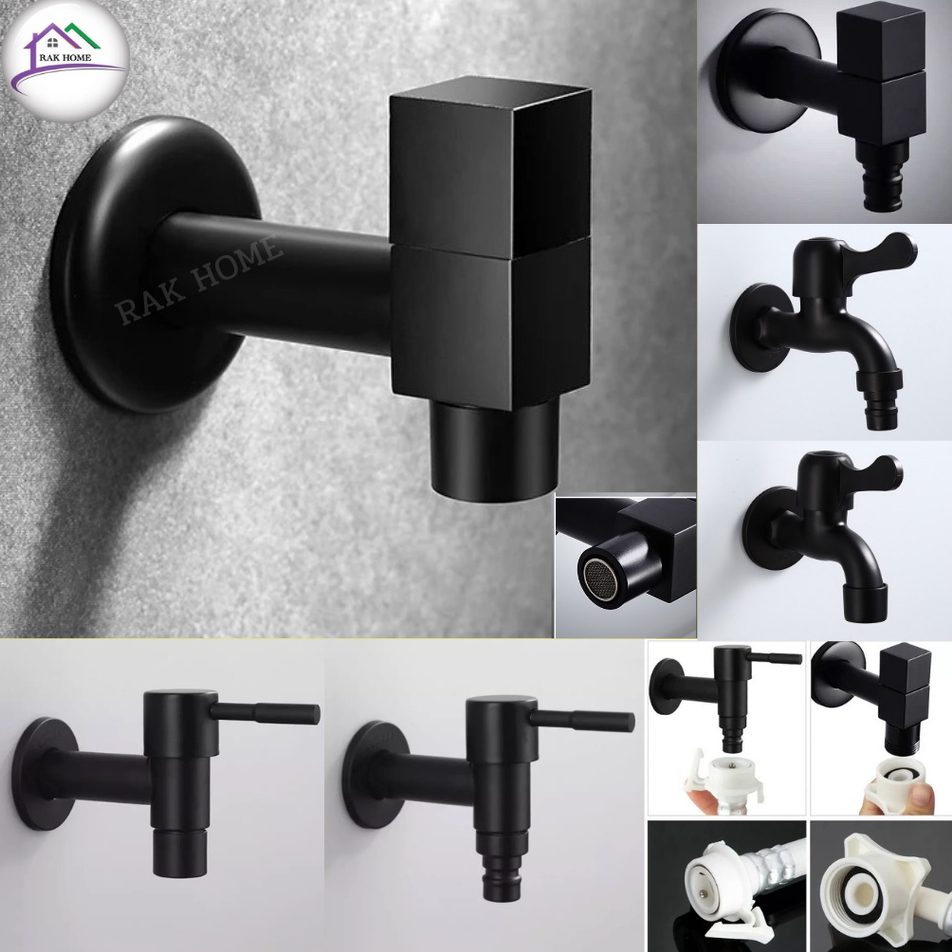 RAK HOME ก๊อกสนาม ก๊อกน้ำเสียบสายยาง ก๊อกน้ำซักล้าง สีดำวัสดุสแตนเลส304 และทองเหลือง ไม่ขึ้นสนิม