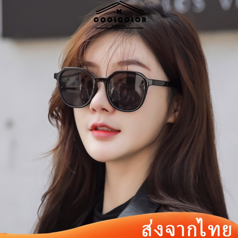 CODในไทย แว่นกันแดดInsป้องกันรังสียูวีสไตล์ถนนวินเทจกรอบกลมขนาดใหญ่สําหรับผู้หญิงและผู้ชายใหม่