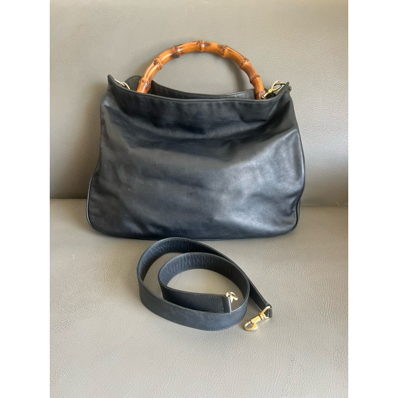 GUCCI Bamboo Shoulder Bag Leather 2way Black แท้💯 มือสอง