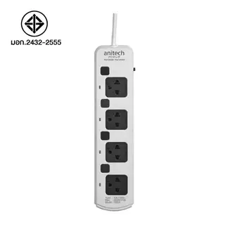 **สินค้าเคลียร์** Anitech แอนิเทค ปลั๊กไฟ 4 ช่อง 4 สวิตต์ รุ่น H3334 สายยาว 3 เมตร เกรดบี