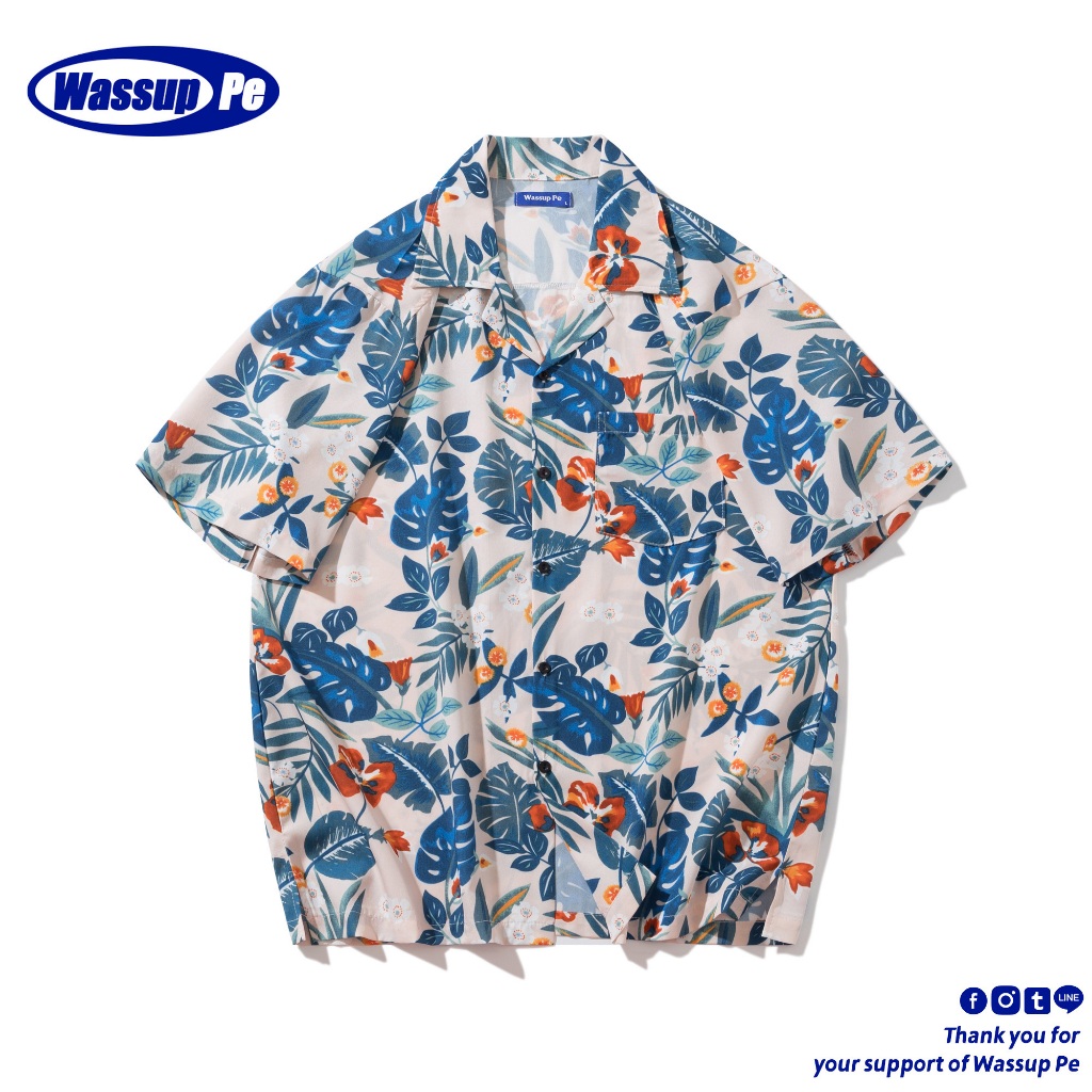 เสื้อฮาวาย เสื้อเชิ้ตแขนสั้น ทรงหลวม ลายดอกไม้ พลัสไซซ์ สไตล์ฮาวาย แฟชั่นฤดูร้อน สําหรับผู้ชาย/Wassuppee