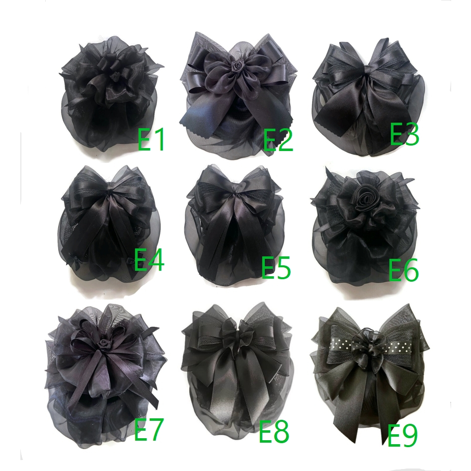 เน็ตโบว์ติดผม (สีดำ) กิ๊บ 10 cm โบว์เน็ตคลุมผม โบว์ติดผม ผ้าแก้ว  สีสุภาพ พยาบาล ข้าราชการ