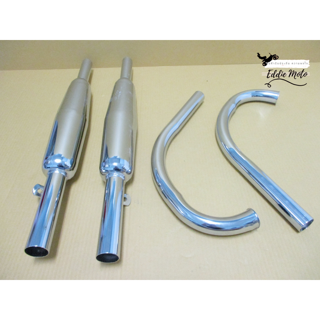 EXHAUST & HEADER PIPE SET For HONDA C72 C77 CA72 CA77 // ท่อไอเสีย พร้อม คอท่อไอเสีย ชุบโครเมี่ยม
