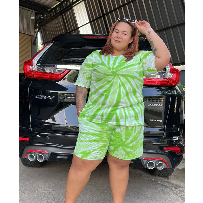 ชุดขาสั้นไซส์ใหญ่ ผ้ายืดมัดย้อมกัดลาย อก 50-56 นิ้ว thumbnail 5