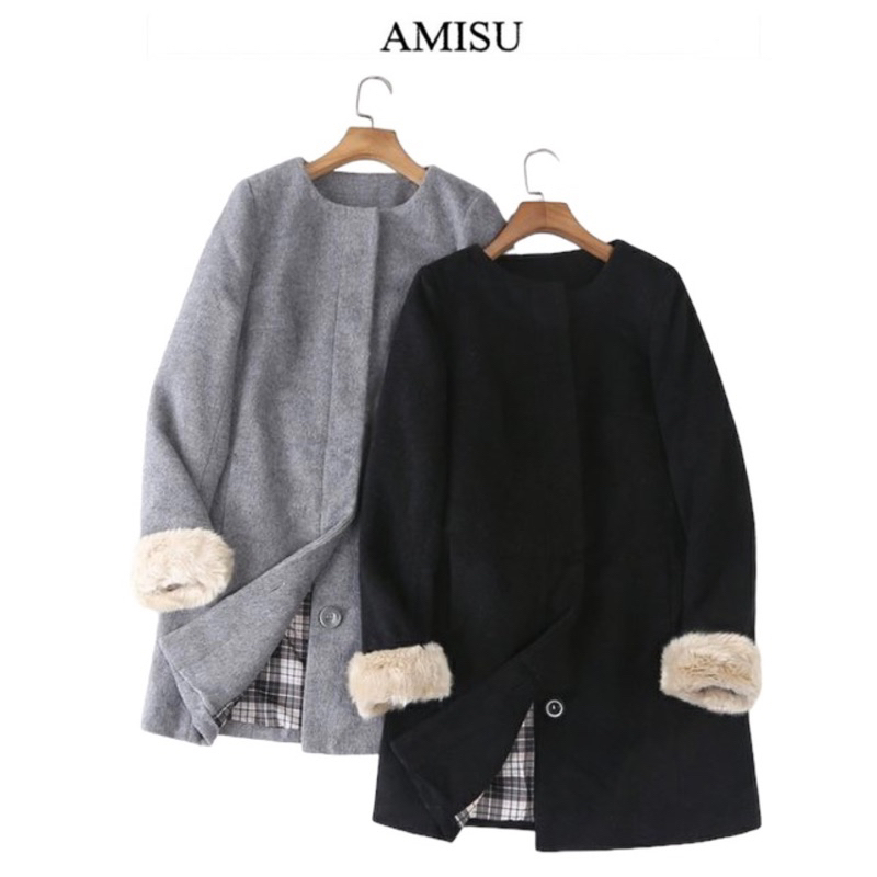 โค้ทวูล OVERCOAT  trench coat แต่งขนเฟอร์ ❄️AMISU❄️ (WY1239)