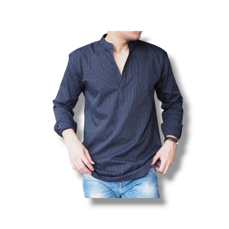 เสื้อเชิ้ต คอโปโล ลายริ้ว เสื้อเชิ้ตผู้ชายแขนยาว เสื้อเชิ้ตแบบลายริ้ว