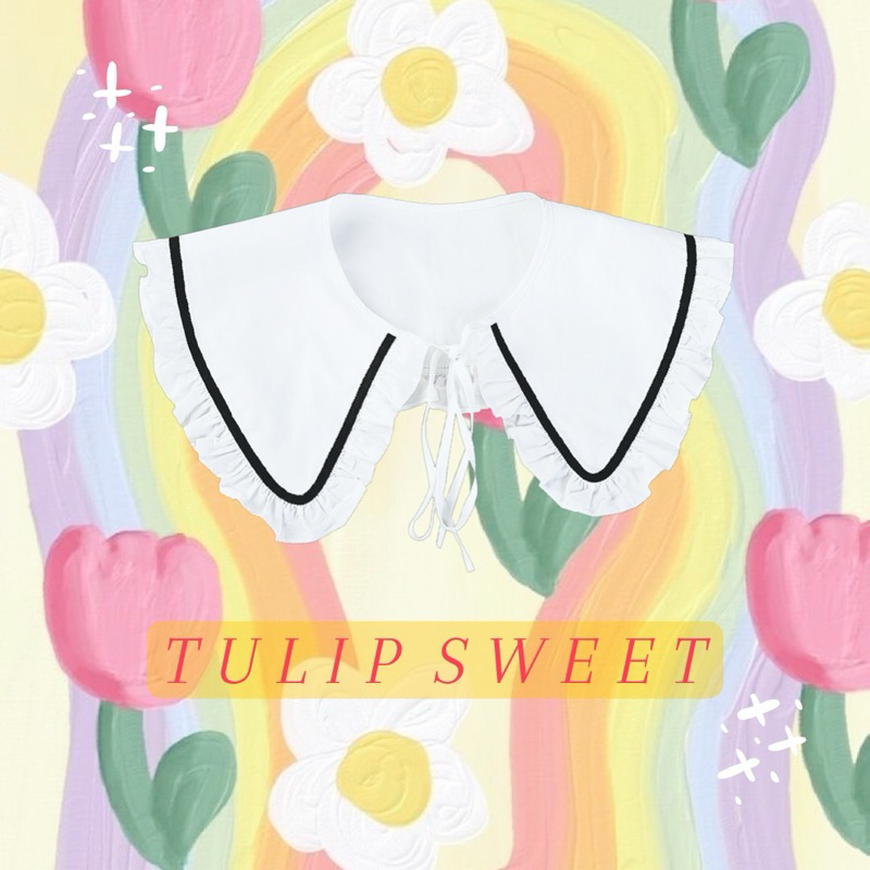 พร้อมส่ง 💚TULIP SWEET💚 ปกคอถอดได้ เทียม ปกมน ระบายนิด สีขาวแต่งแถวบดำ ผ้าฝ้ายหนา เย็บทบ 2 ชั้น