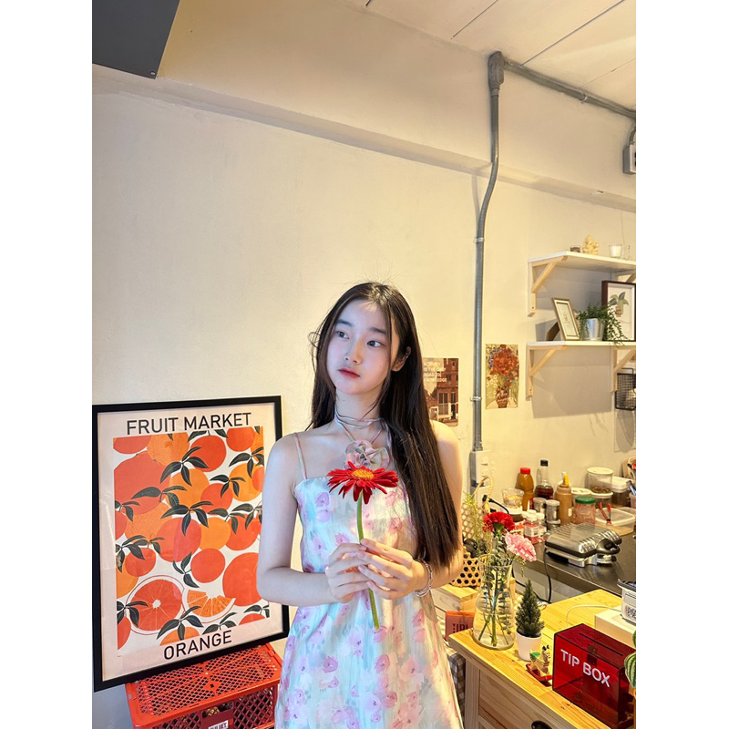 Sacha Flower dress -GREEN เดรสสายเดียวทรงเขารูป มาพร้อมกับปลอกคอดอกไม้ค่ะ SC-F-GREEN