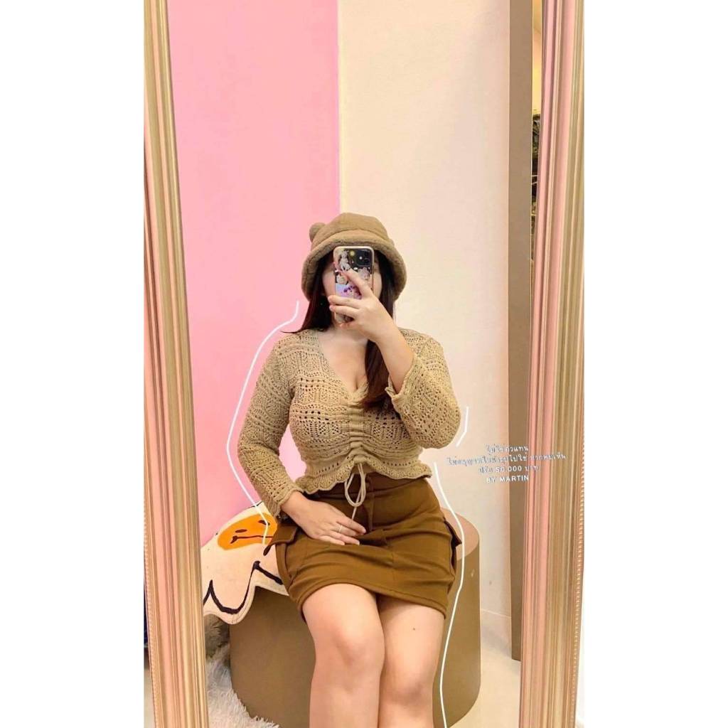 mom mshopเสื้อโคเชถักรูดหน้า อก36-60