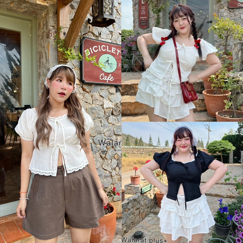 w เสื้อแขนตุ๊กตาติดลูกไม้ น่ารัก สม็อคหลัง