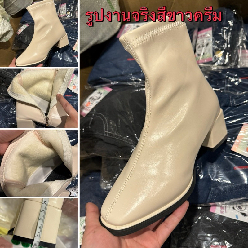 พร้อมส่งจากไทย🔥🔥รองเท้าบูทแฟชั่น บุขนกำมะหยี่/ไม่บุขน เสริมส้น5-5.5Cm งานหนังPU นิ่ม มีซิปถอดใส่สะดวก