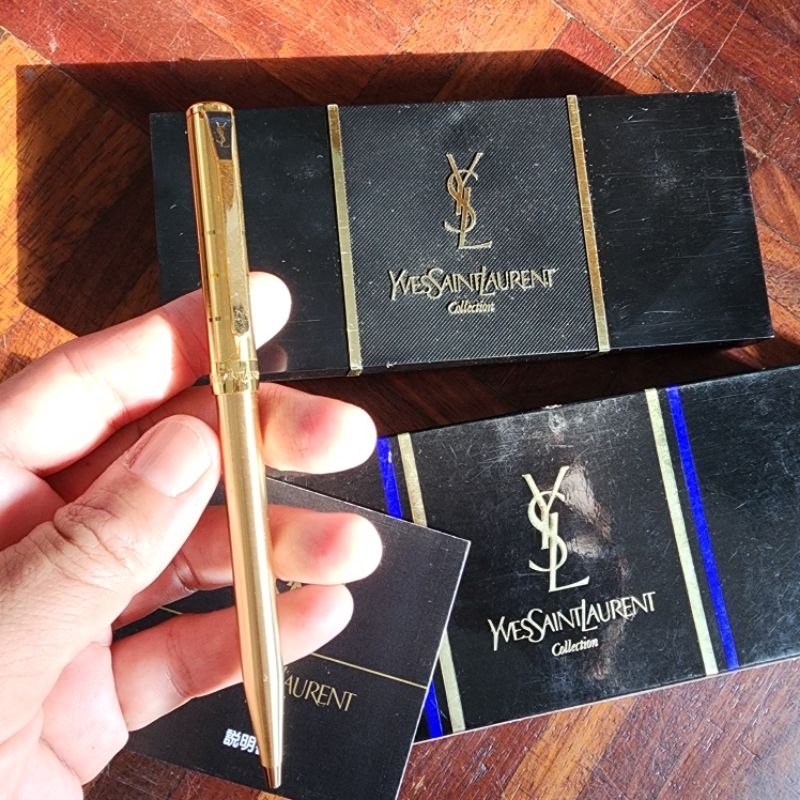 (ใหม่ครบกล่อง) ปากกา Yves Saint Laurent Gold plating Cap type Ballpoint Pen wz/Box Vintage หายาก