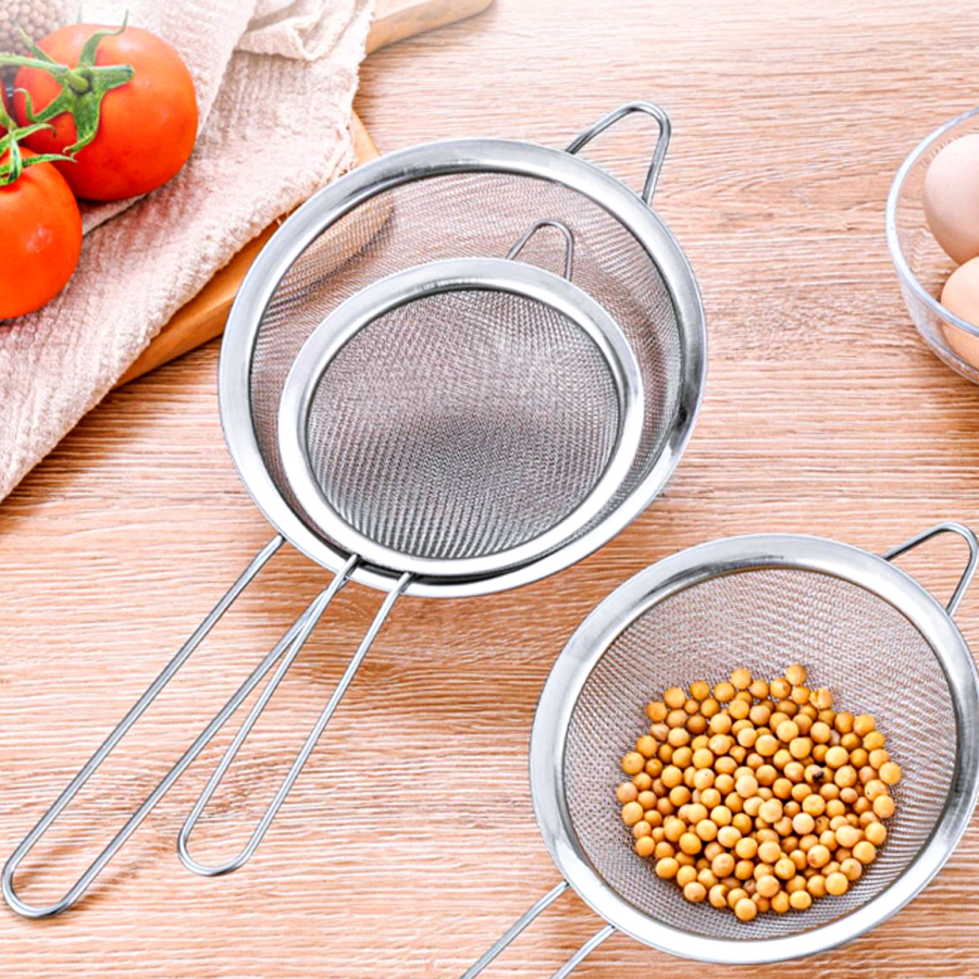 กระชอนสแตนเลส ขอบหนา 8cm. / 12 cm. กรองน้ำมัน ร่อนแป้ง อุปกรณ์ทำขนม เบเกอรี่ กรองเก๊กฮวย อาหาร - รูปที่ 6