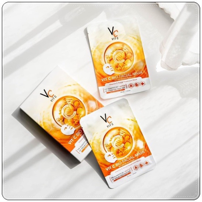 VC Vit C 🍊 แผ่นมาร์คหน้า น้องฉัตร Vit C bio facial mask 1 กล่อง มี 6 แผ่น