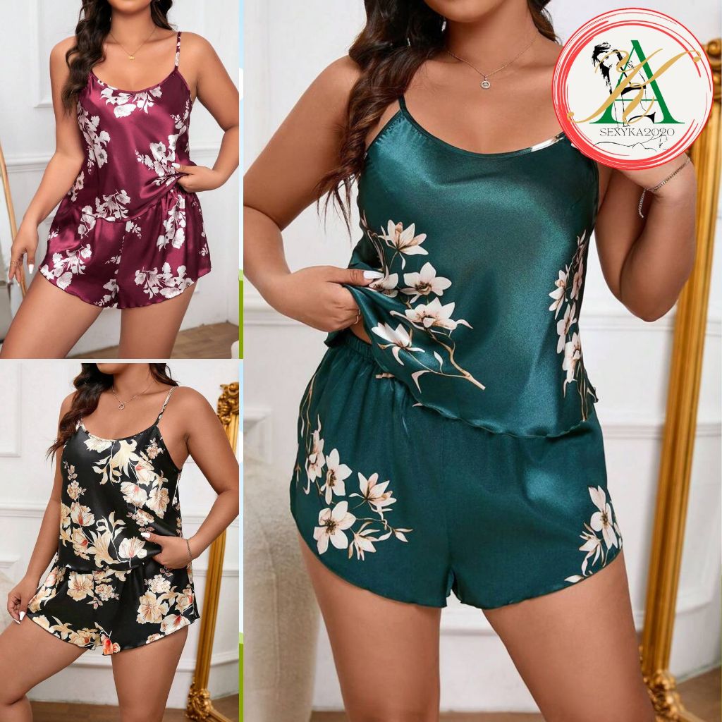 พลัสไซส์ ชุดนอน​สาว​อวบ​ ชุดนอน​ไซ​ส์ใหญ่​ เซ็ทชุดนอน ลายดอกไม้ 1xl-5xl​