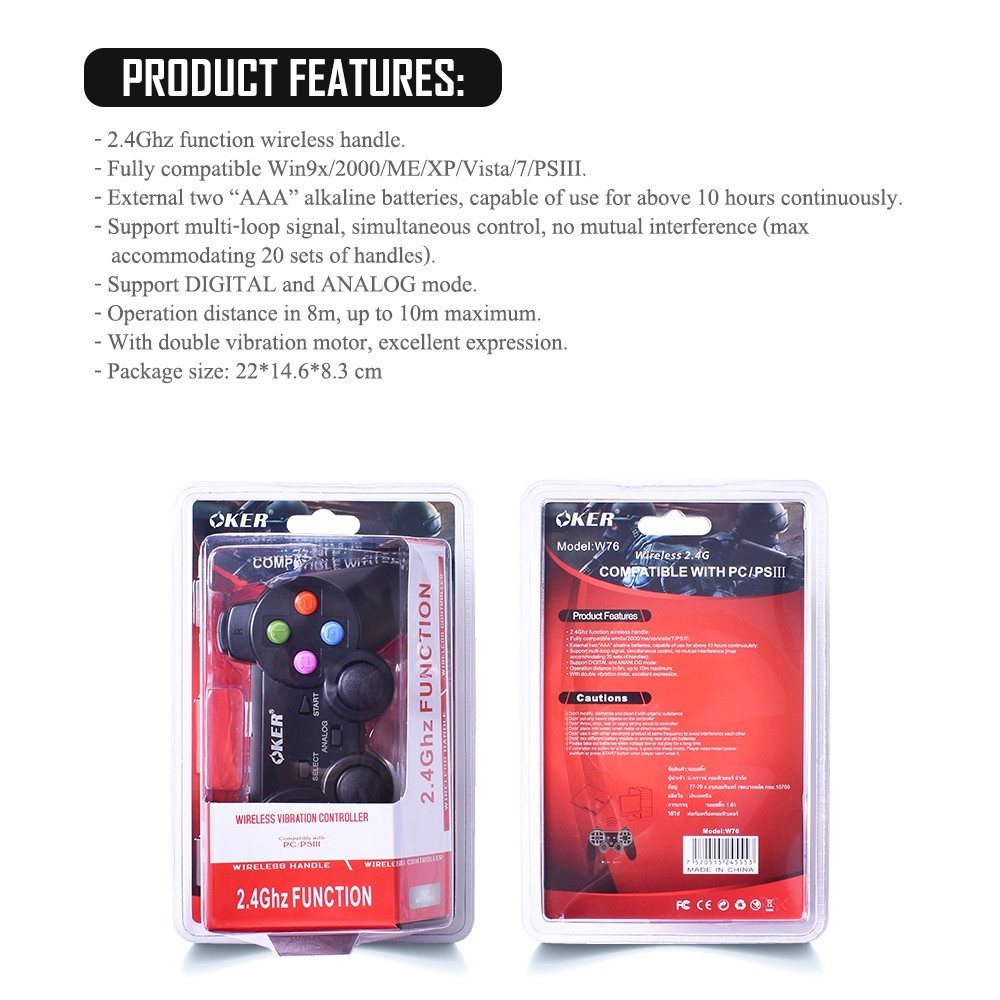 จอยเกมมิ่งไร้สาย Wireless สำหรับ PC/PS3 OKER W76 Gaming Joy Controller