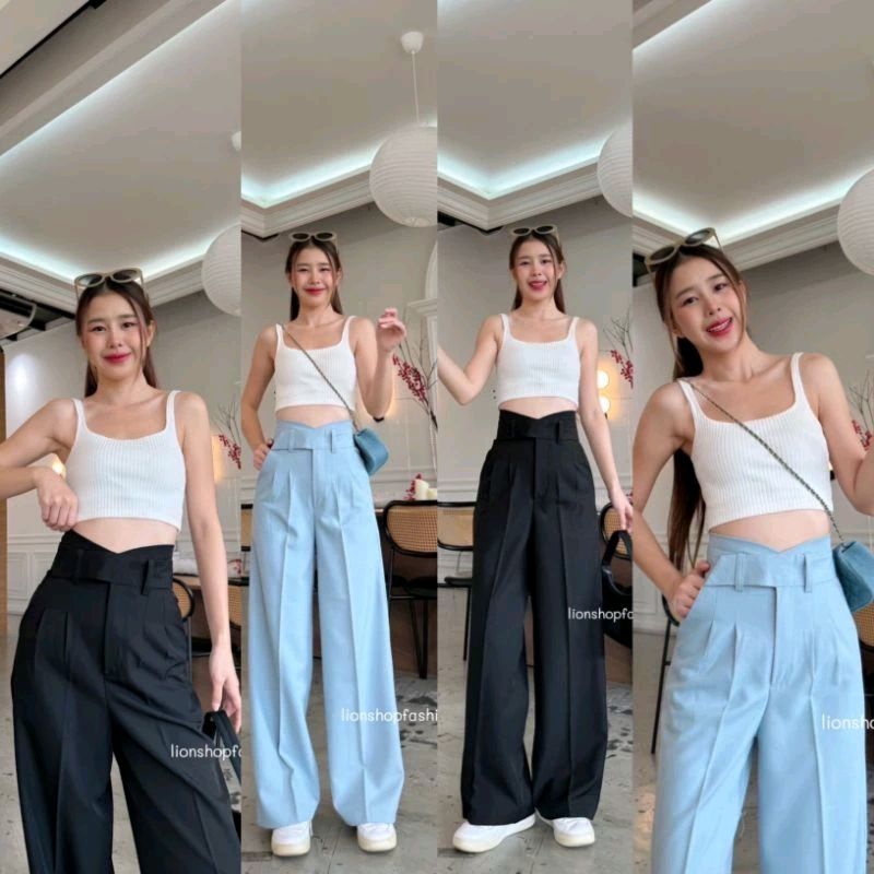 กางเกงขากระบอกใหญ่ Mialy Pants สวยหรูดูแพง ยาว42นิ้ว เอวสูง ดีเทลแต่งขอบเอวสอดเข็มขัด เก็บพุง พรางหุ่นใส่แล้วดูผอมสุดๆ