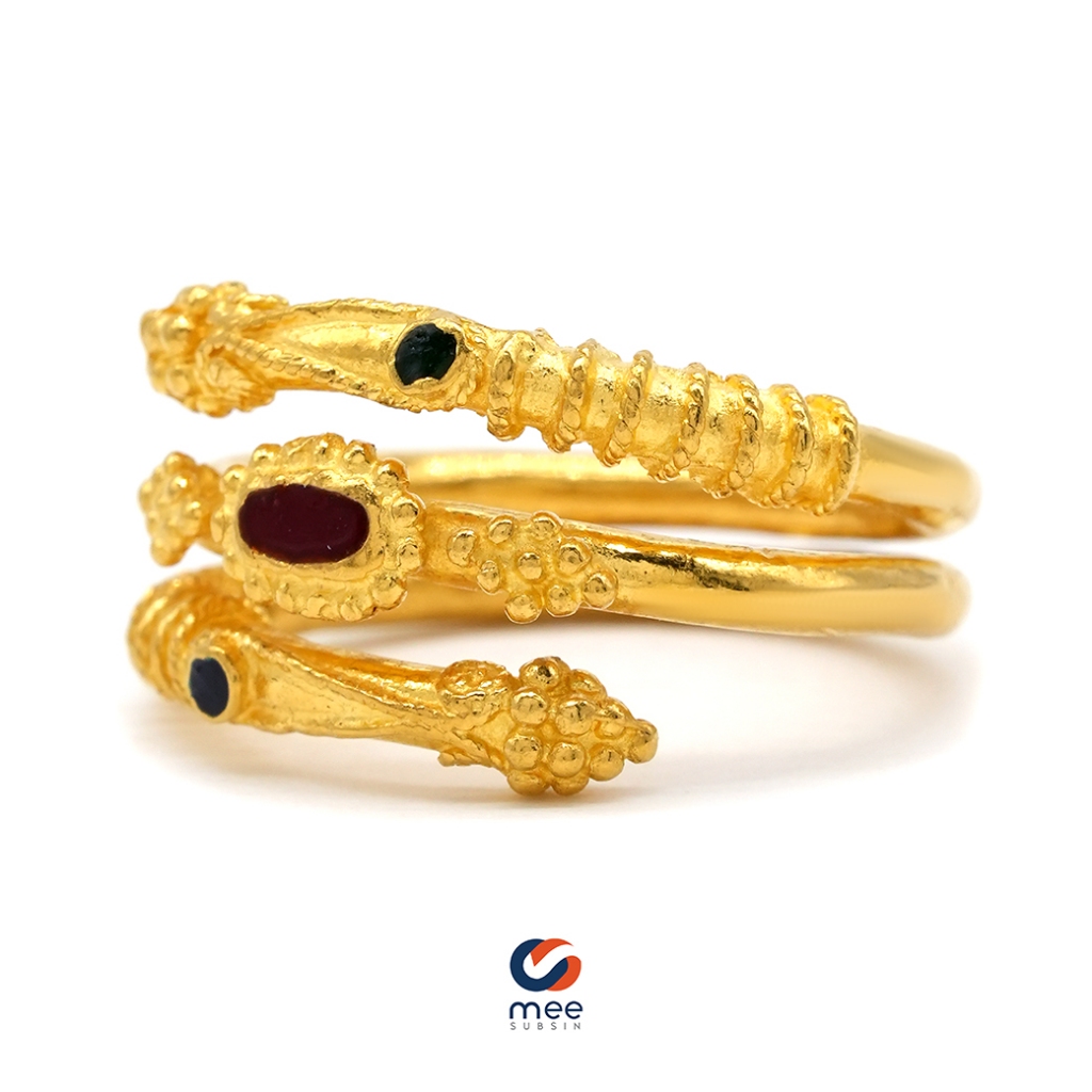 แหวนทองลงยา งานโบราณ ลายงู ตัวเรือนทองคำ 90% [RG230338]