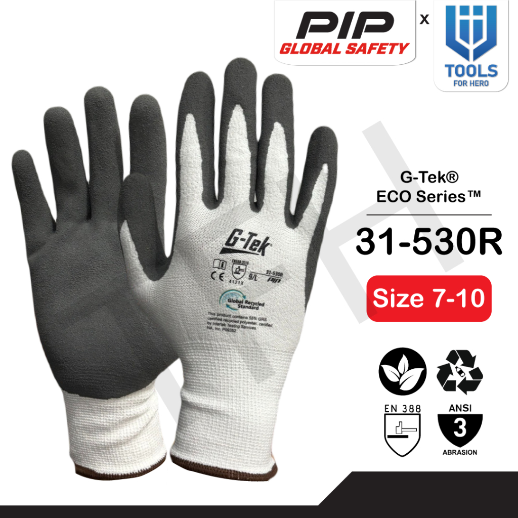 PIP รุ่น 31-530R ถุงมือเซฟตี้ กันบาดระดับ 1 กันน้ำมัน เคลือบด้วย Nitrile MicroSurface ใช้วัสดุ Recycled Plastic ใส่สบาย