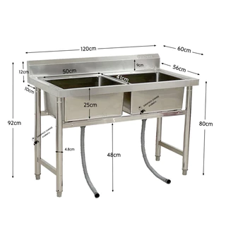 อ่างล้างจาน 2 หลุม 120x60x80 ซิงค์ล้างจาน 2 หลุม ที่คว่ำจาน Double Bowl Sink // SK120-60-ST237