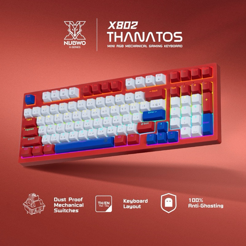 คีย์บอร์ดเกมมิ่ง NUBWO THANATOS X802 Mini RGB Mechanical Keyboard 97 Keys แมคคานิคอล ประกัน 2ปี