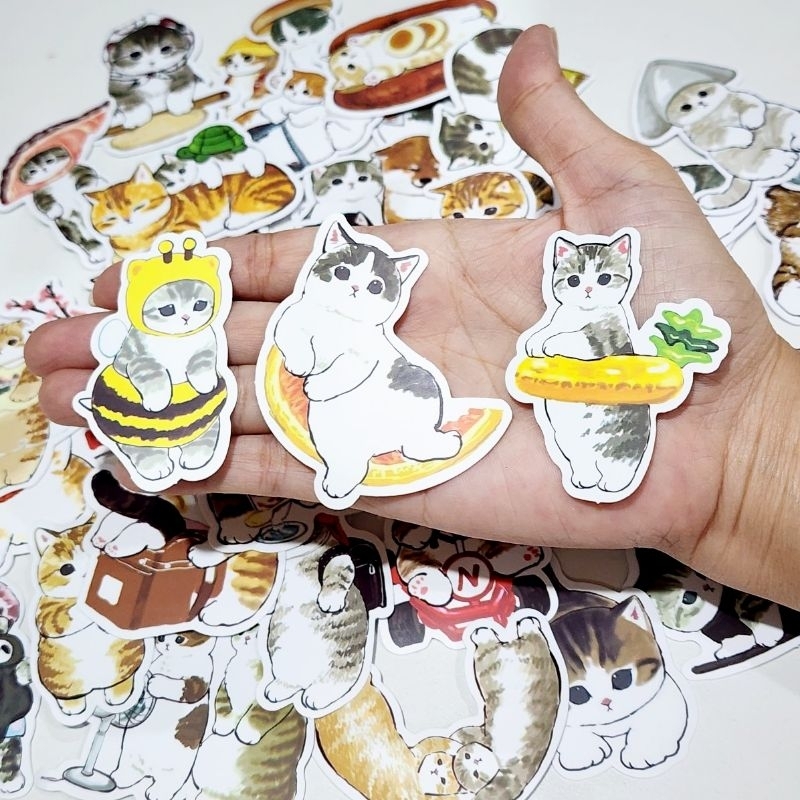สติ๊กเกอร์ แมว น่ารัก แนวภาพวาดสีน้ำ ละมุนๆ ติดแน่น กันน้ำ (50ชิ้น) cat sticker