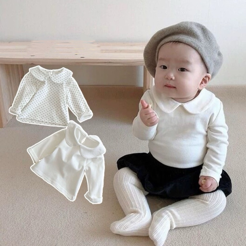 🇹🇭พร้อมส่งจากไทย🇹🇭 เสื้อแขนยาวสีขาวเด็กผู้หญิง คอบัวน่ารักมากๆค่ะ