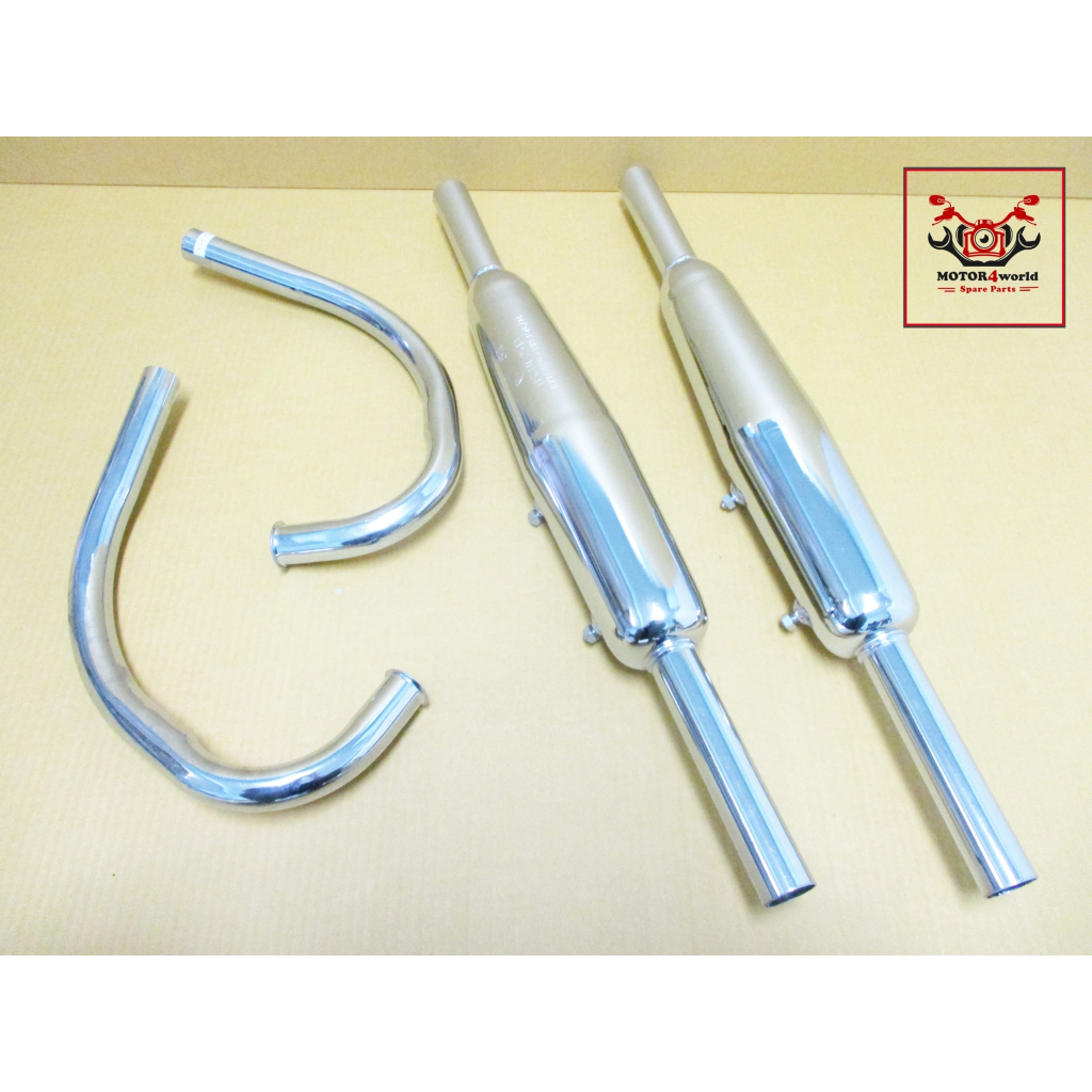 EXHAUST MUFFLER & HEADER PIPE SET “CHROME” Fit For HONDA CD175 CD125K3 CA175 // ท่อไอเสีย ท่อคู่ ทรง