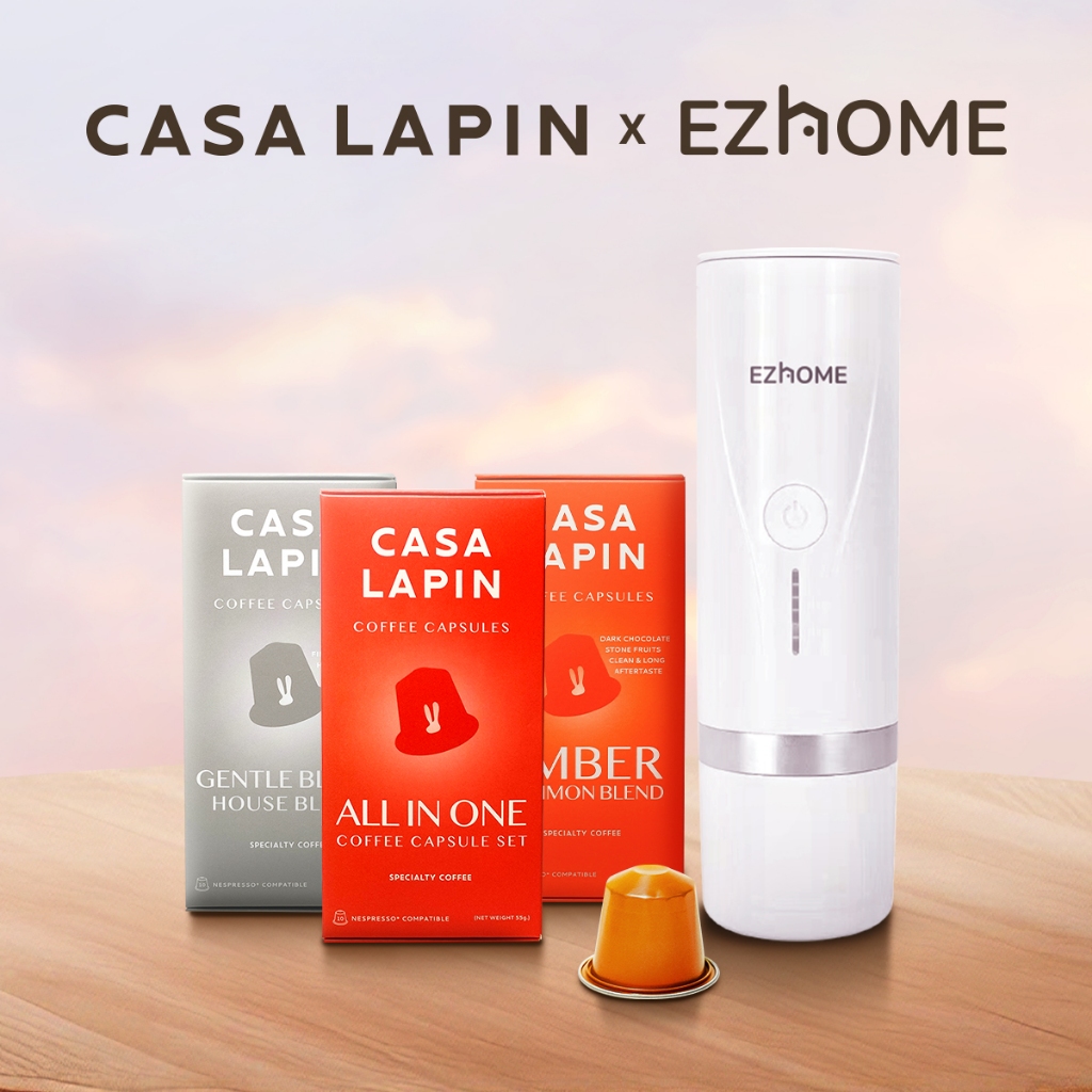CASA LAPIN x EZhome เครื่องทำกาแฟพกพา พร้อมเซ็ตกาแฟแคปซูล CASA LAPIN จำนวน 3 รสชาติ/ 3 กล่อง