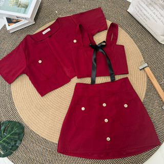 Set 3 ชิ้นผ้าซ่าร่า เสื้อ + เกาะอก + กระโปรง🌟