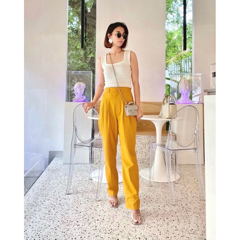 กางเกงลินินเอวสูงขายาวทรงบอยตะขอหน้าทรงสวยเป๊ะอำพรางต้นขาได้ดีมาก - รูปที่ 7