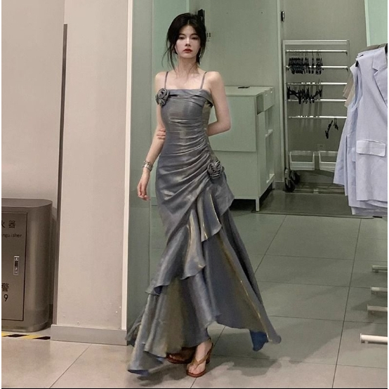 ชุดพิธีผู้ใหญ่ กระโปรง แสงหรูหราเฉพาะกลุ่ม ชุดชนแก้วระดับไฮเอนด์ เป็นประธานการประชุมประจําปี กระโปรงหางปลาสายเดี่ยว