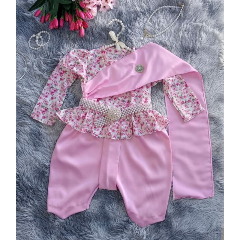 ชุดไทยเด็กจิตรลดาลายดอก แขนยาว จิตรสไบดอก - รูปที่ 3