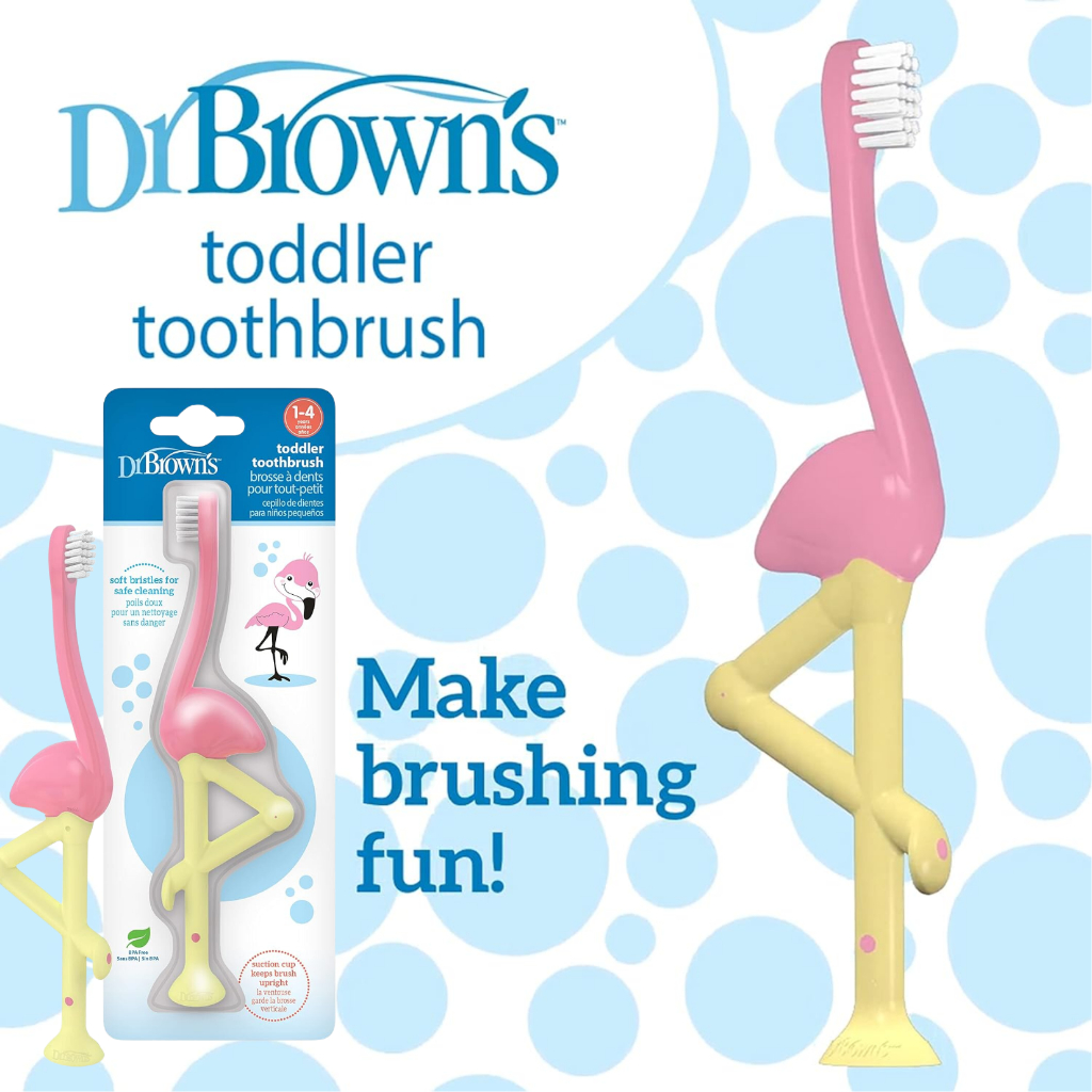 แปรงสีฟันเด็ก Dr.brown's toothbrush ด๊อกเตอร์ บราวน์ เซตแปรงสีฟัน ยาสีฟัน 6m+ dr brown brush flamingo