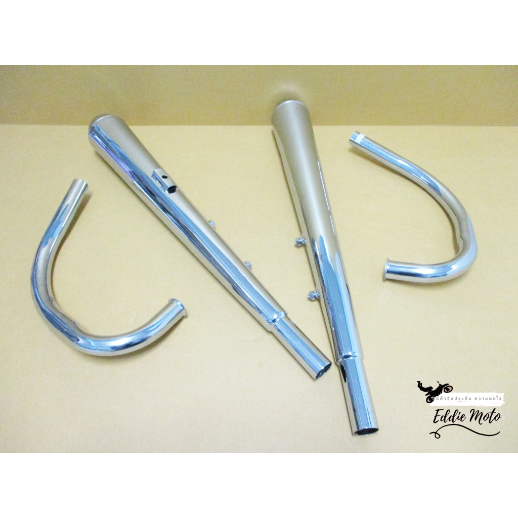 EXHUAST MUFFLER & HEADER PIPE CHROME SET For HONDA CD125K3 // ท่อไอเสีย ท่อคุ่ ทรง PT พร้อมคอท่อ ชุบ