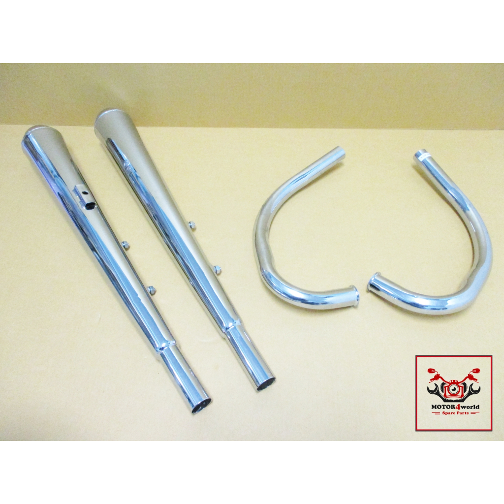 EXHAUST MUFFLER & HEADER PIPE SET “CHROME” For HONDA CD125K3 // ท่อไอเสีย ท่อคู่ ทรง PT คอท่อ ชุบ