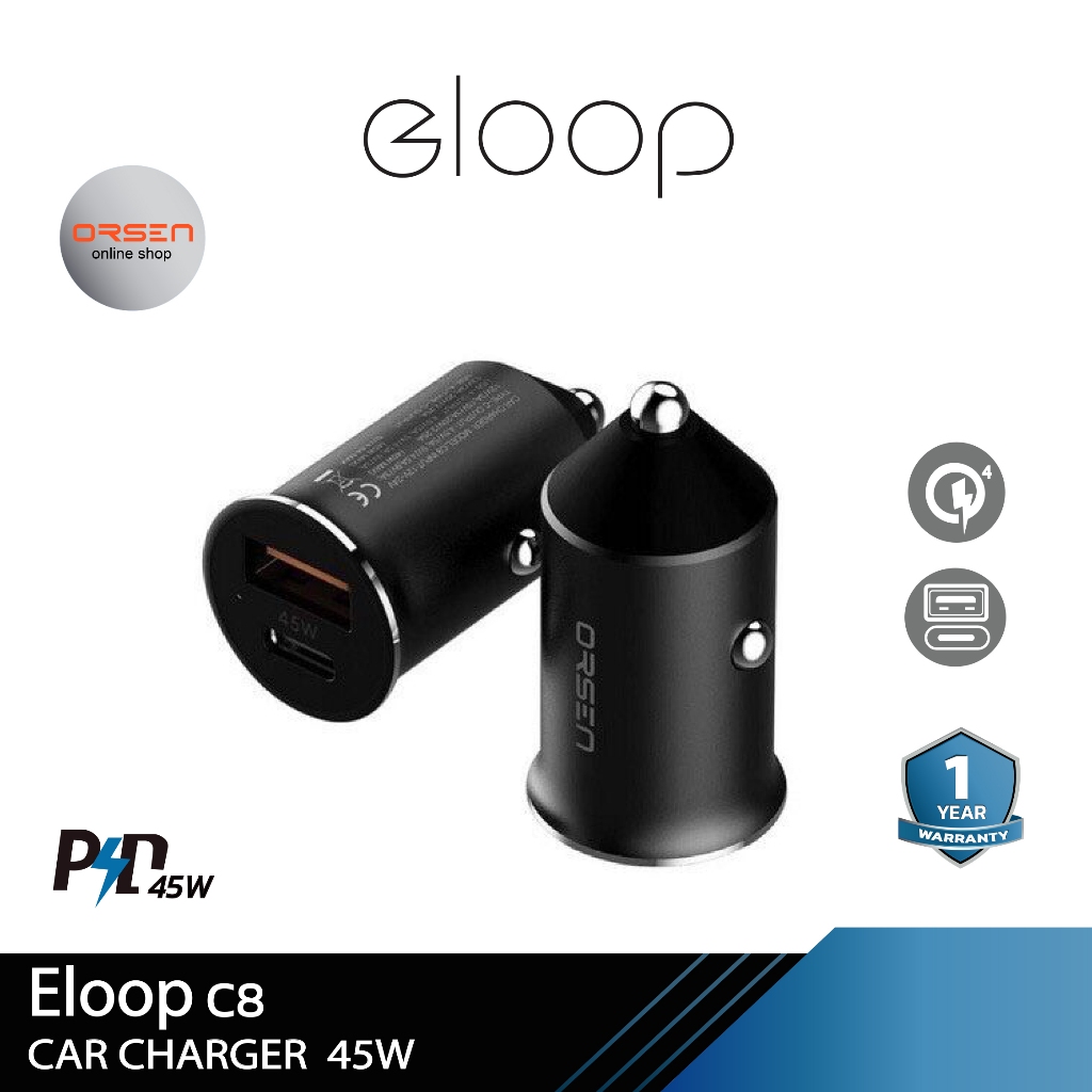 [รับประกัน 1 ปี] Orsen by Eloop C8 Mini Car Charger PD 45W ที่ชาร์จในรถ Type C หัวชาร์จในรถ