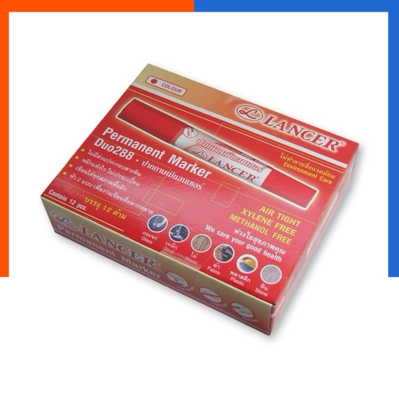ปากกาเคมี 2 หัว แลนเซอร์ DUO สีแดง แพ็ค 12 ด้ามLANCER Chemical Pen Duo Red Ink 12 Pcs/Pack US.Station