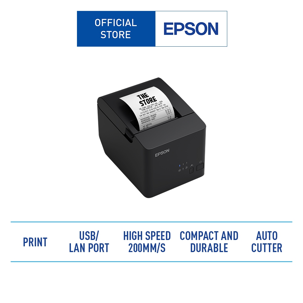 Epson TM-T82X POS Printer พิมพ์ได้สูงสุดถึง 200 มิลลิเมตรต่อวินาที มีให้เลือกพอร์ตเชื่อมต่อ ทั้งแบบ USB และ LAN