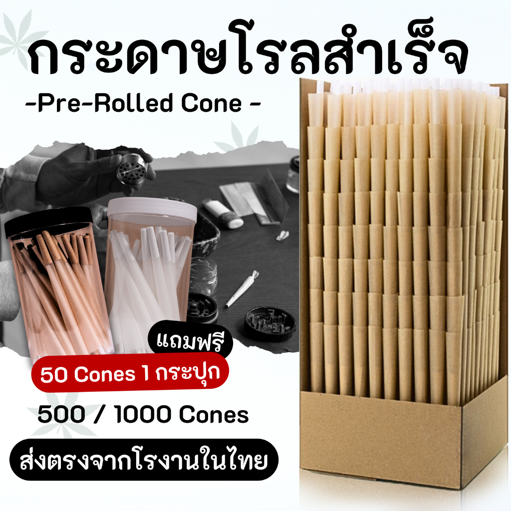 [แถมฟรี 50 cones] 1000ชิ้น กระดาษพรีโรล Pre rolled cones กระดาษโรลสำเร็จ Slow Burning Rolling Paper [ส่งจากไทย]
