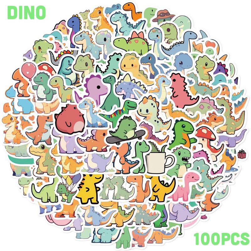 สติ๊กเกอร์ Dino 723 ไดโนเสาร์ 100ชิ้น น่ารักมาก การ์ตูนไดโนเสาร์ ไดโน เสา ทีเร็ก การ์ตูน เด็ก ไดโนเสา ติด ขวดน้ำ กระเป๋า