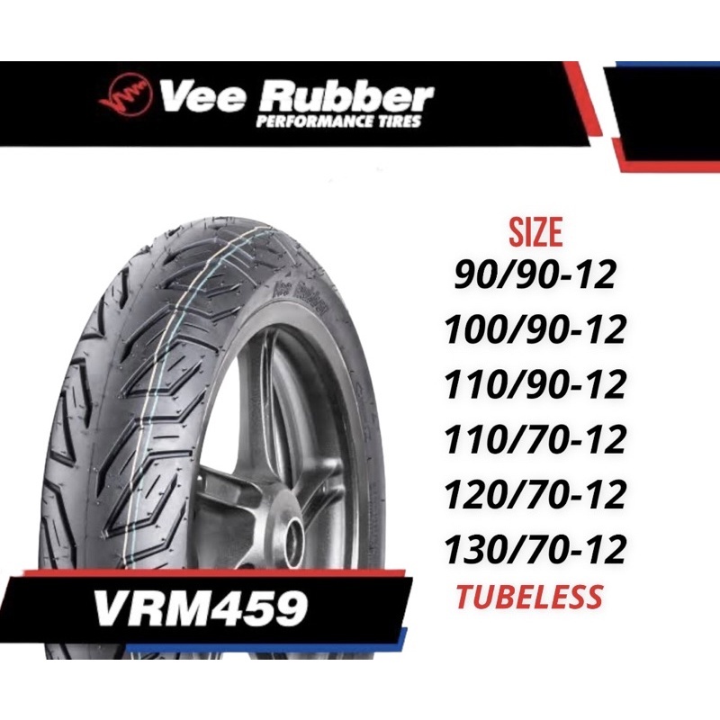 ยาง TL ขอบ 12 Matrix by Vee rubber ยางมอเตอร์ไซค์ VRM 459  ยางไม่ใช้ยางใน ยางใหม่